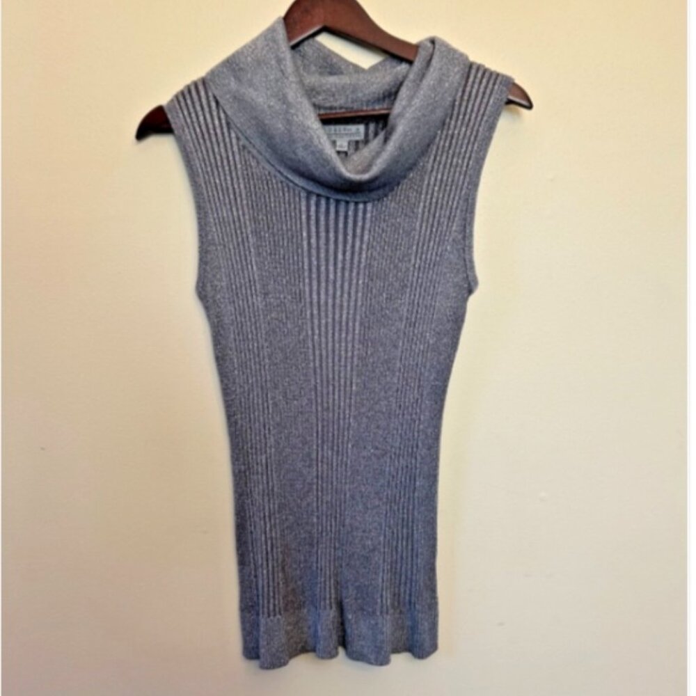 NWT Joseph A Womens Cowl Neck Sleeveless Top Sz Large Silver Metallic Knit